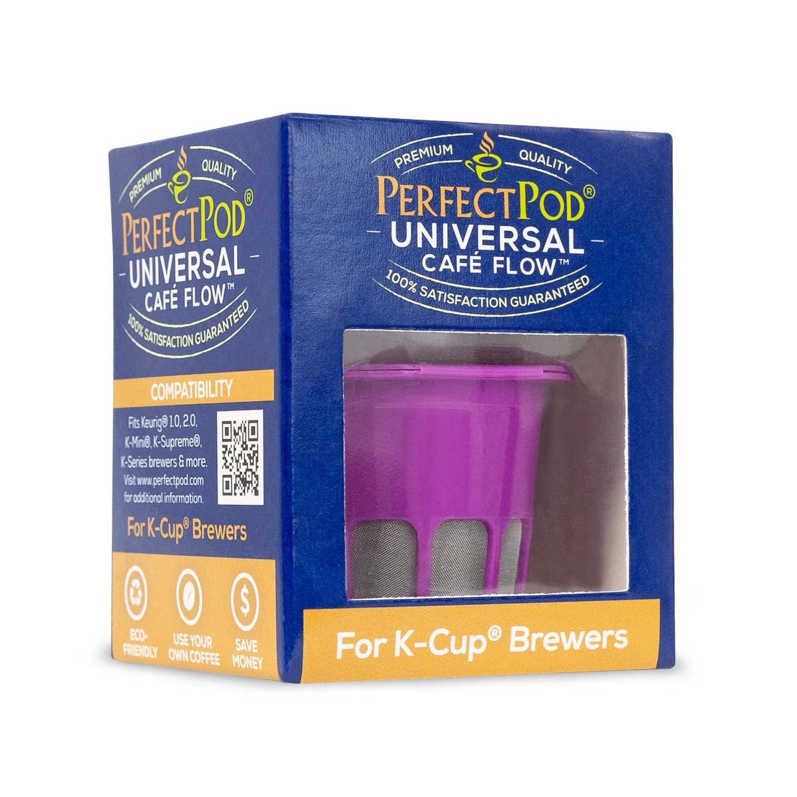 PERFECT POD Universal Café Flow, Reusable Filter Cup for Keurig® 1, Purple