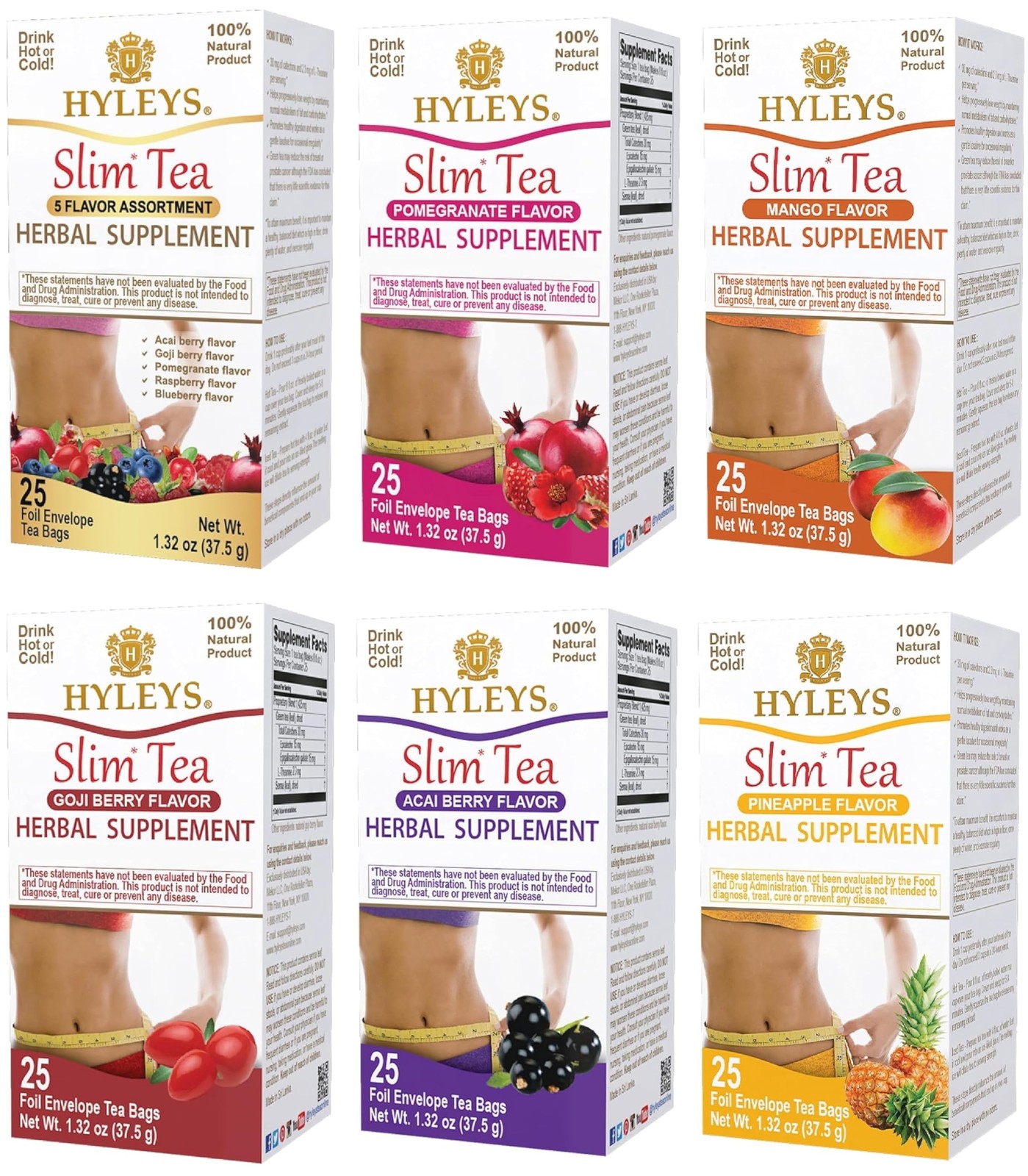 Hyleys Slim Tea Variety Pack – 6 Flavors Including 5 Flavor Assortment Pomegr…