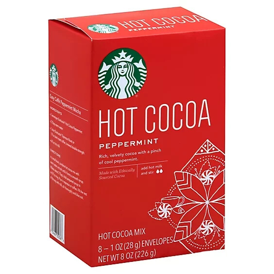 Starbucks PEPPERMINT HOT COCOA Mix Chocolate (8) 1 oz. Packets ** BB 6/2026 **