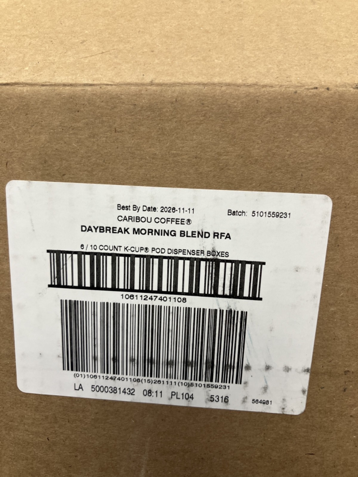 60 Count Caribou Coffee Daybreak Blend Keurig Best By 11/11/2026