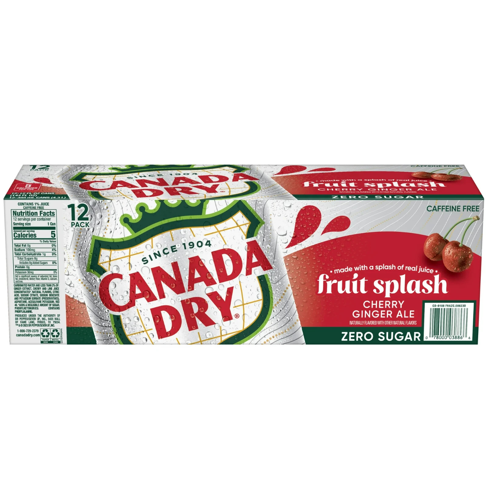 Canada Dry Cherry Ginger Ale Zero Sugar, Carbonated Soda, 12 oz, 12-Pack