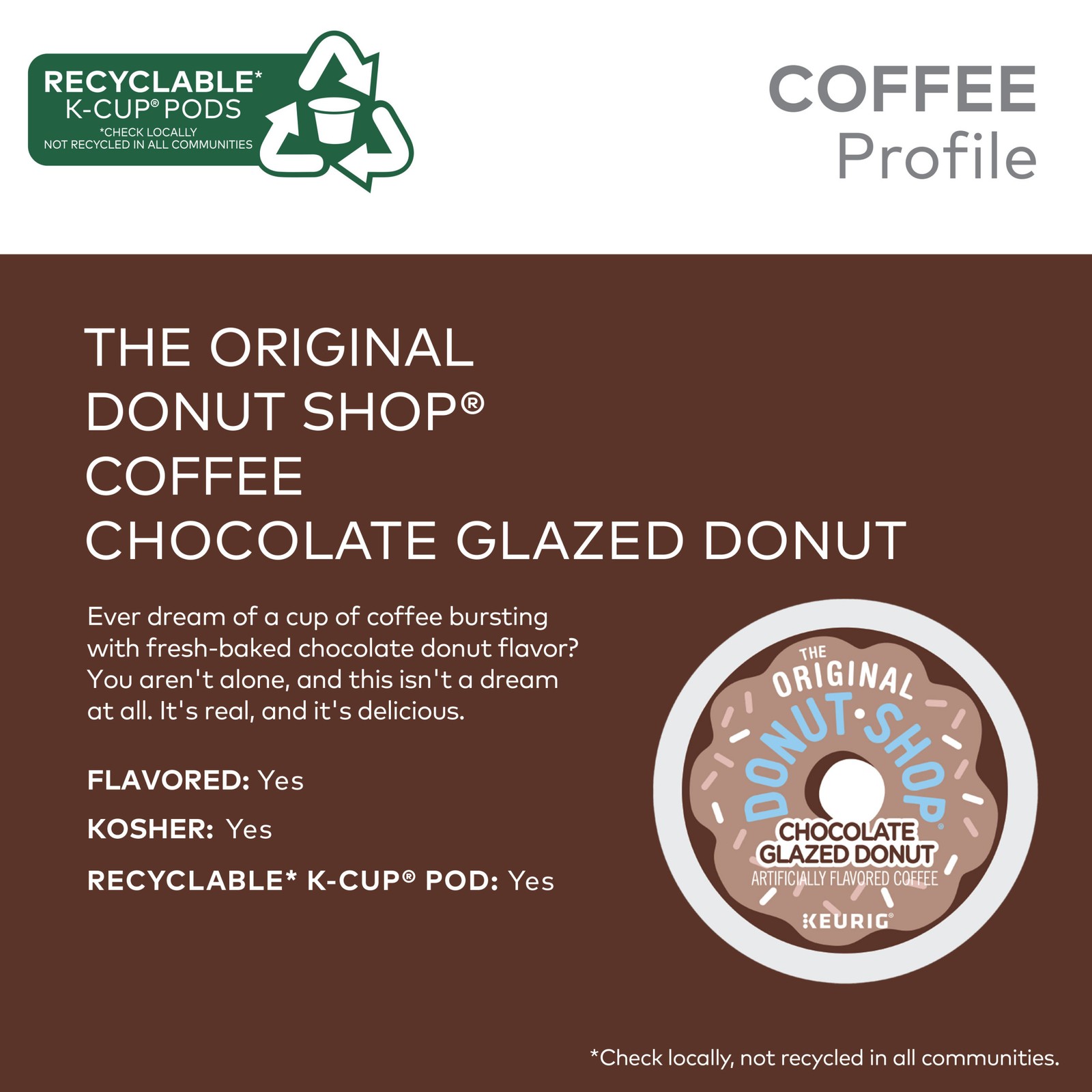 The Original Donut Shop Coffee Chocolate Glazed Donut K-Cup Pods, 96 Count