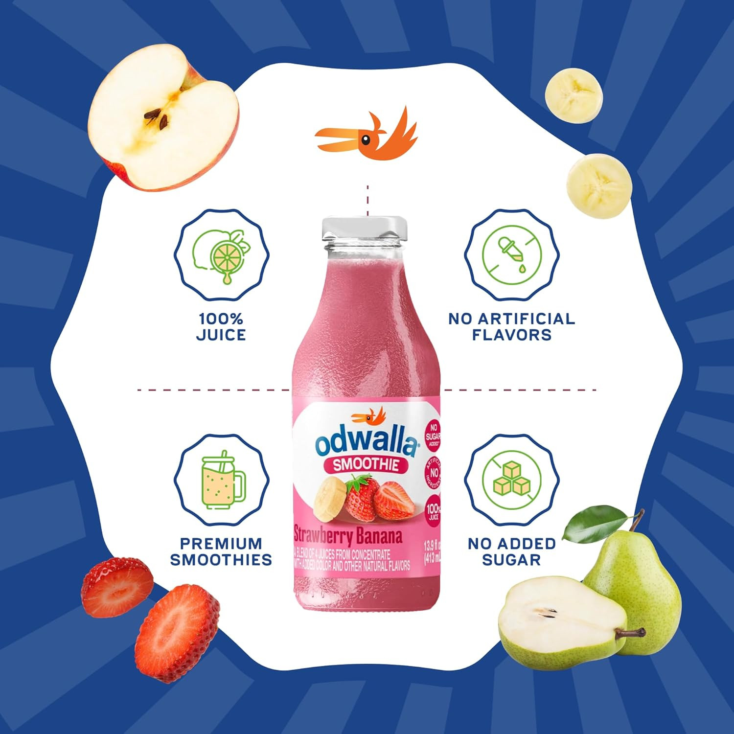 Odwalla Strawberry Banana Smoothie, Ready to Drink Fruit Blend, 13.9 Oz, 12Pk