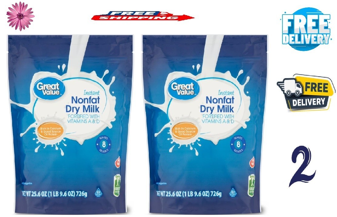 2 BAG Great Value Instant Nonfat Dry Milk, 25.6 oz, Bag