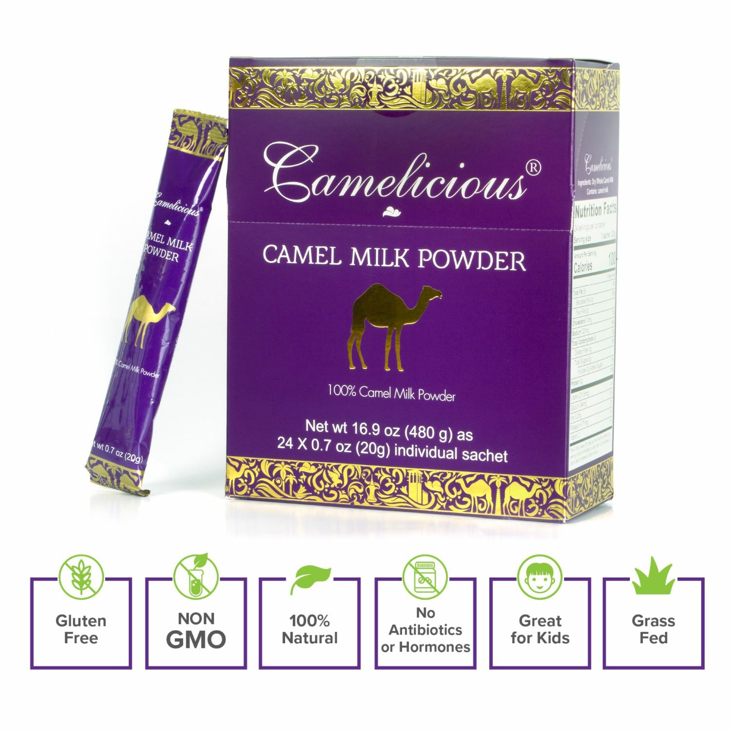Camel Milk Powder Camelicious 1 Box 100% Natural – 24 sachets x 20g (480g) HALAL