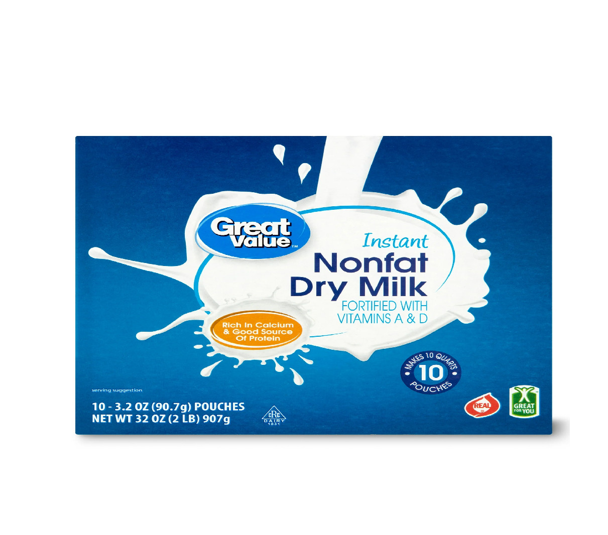 Great Value Instant Nonfat Dry Milk, 3.2 Oz, 10 Count