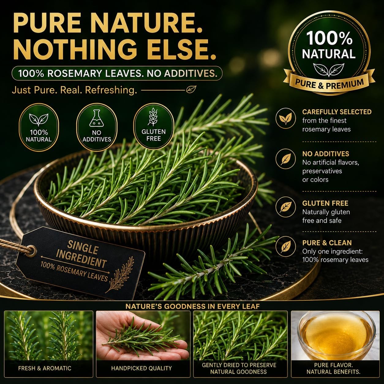 60 Count Premium Rosemary Leaf Tea Bags – 100% Pure Natural Rosemary Leaves