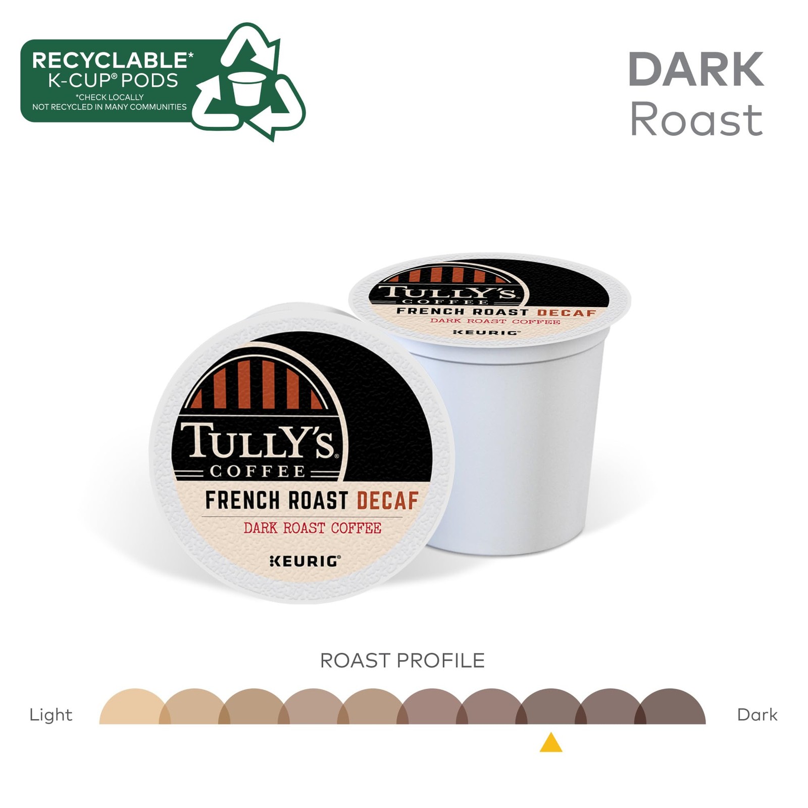 Tully’s Coffee French Roast Decaf, Keurig Single-Serve K-Cup Pods, Dark…