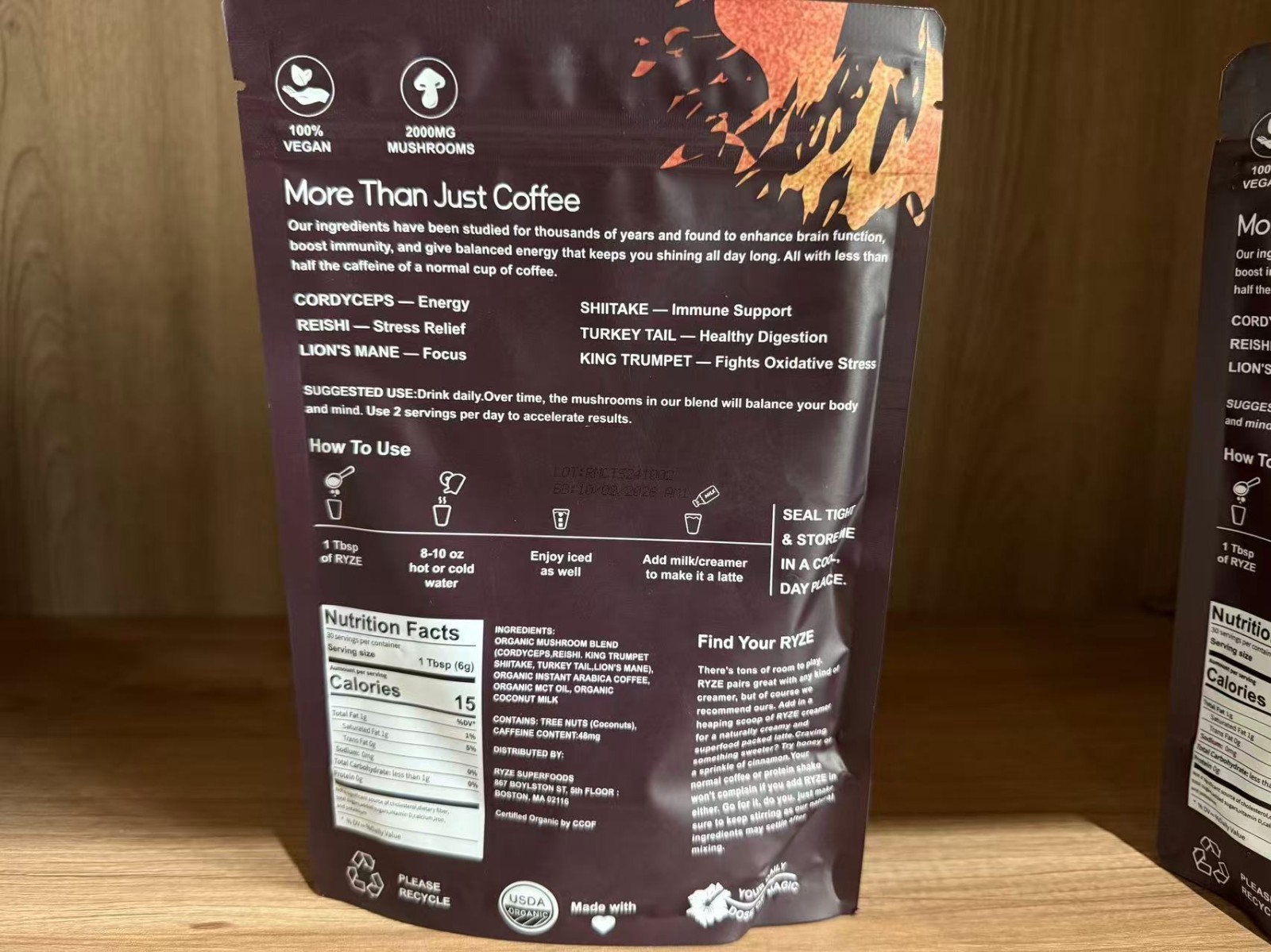 RYZE Mushroom Coffee USDA Organic with 6 AdaptogenicMushrooms and MCT Oil, USA G