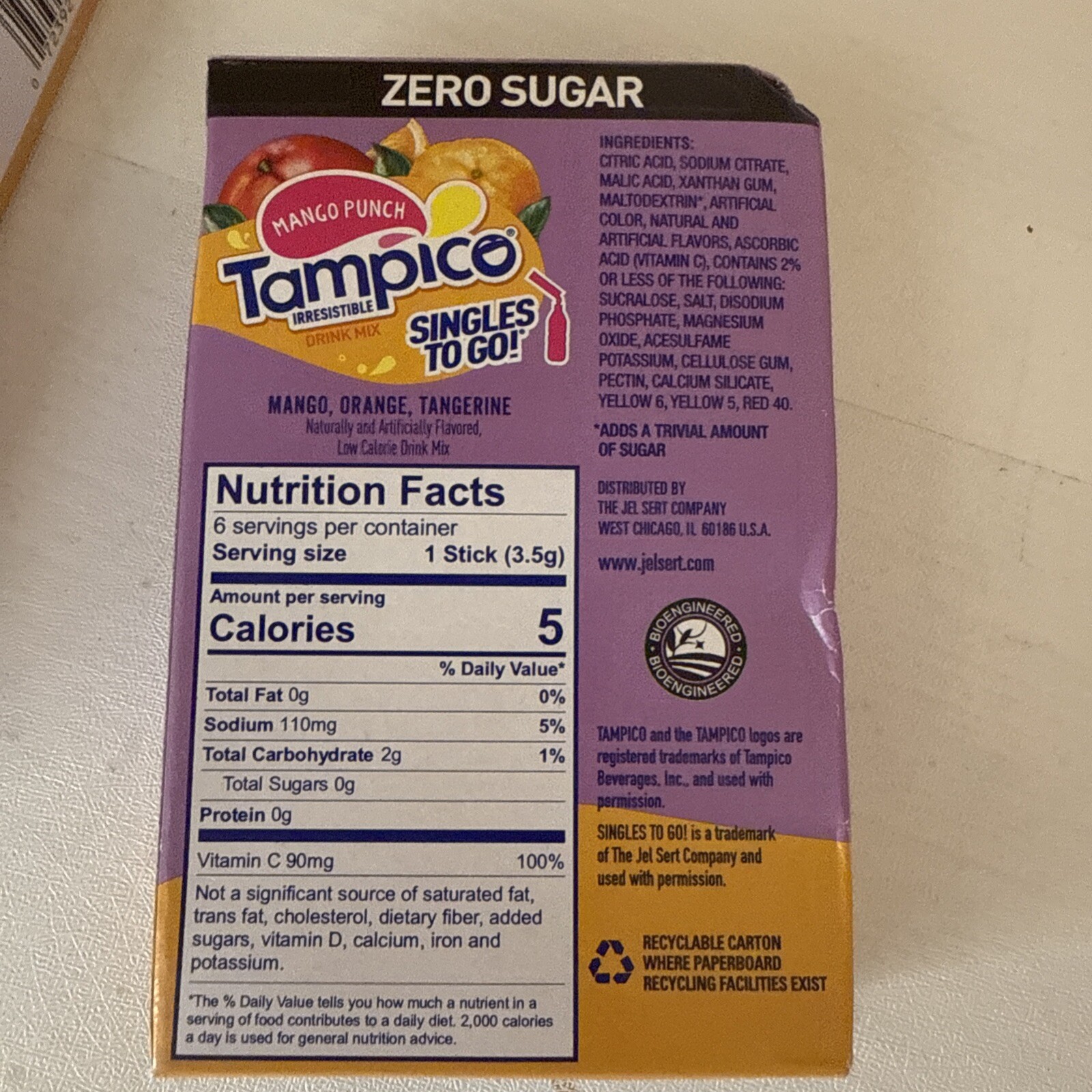 Mango Punch Tampico Singles To Go Drink Mix Packets, Sugar Free (Pack of 6)