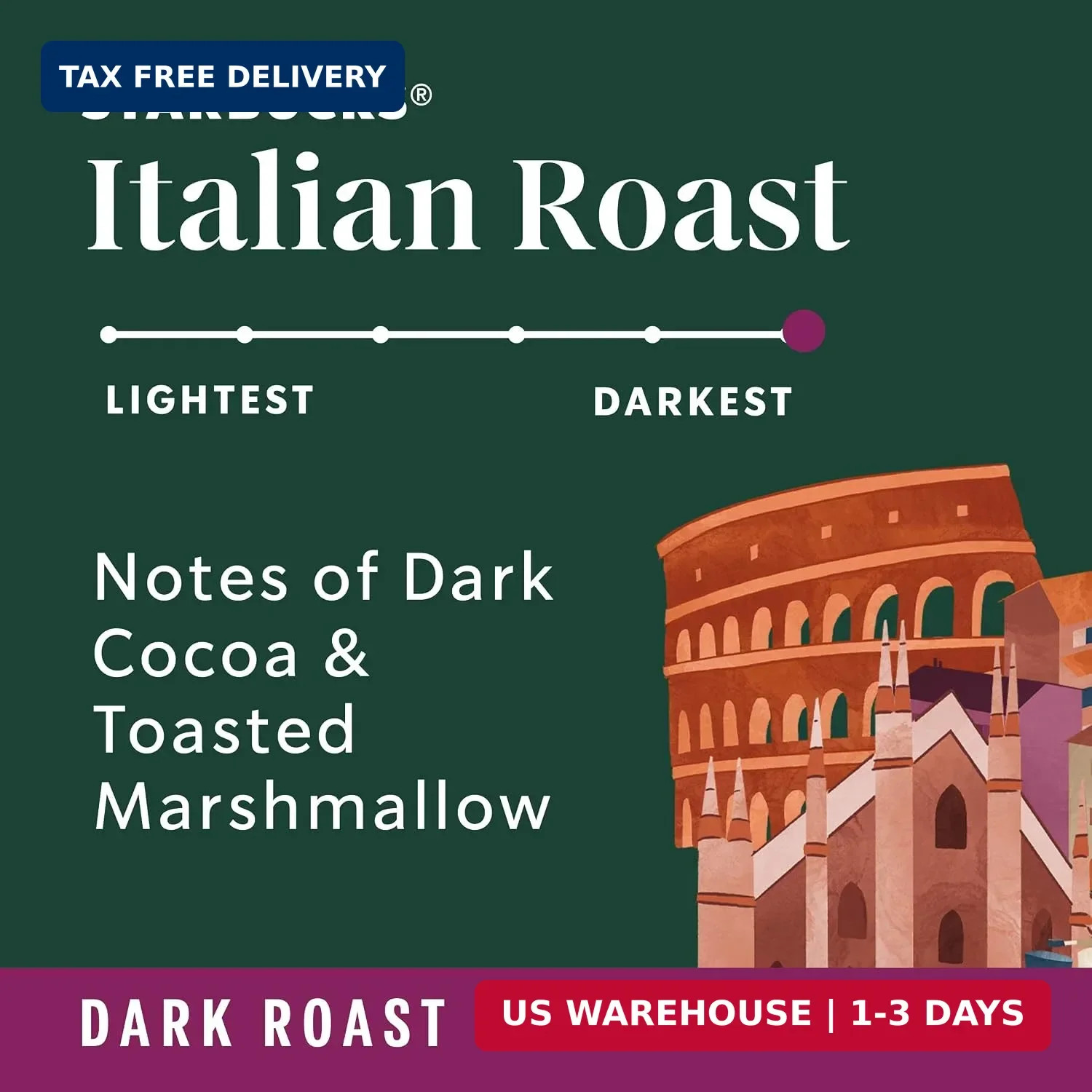 Starbucks Ground Coffee, Dark Roast Coffee, Italian Roast, 100% Arabica, 1 bag (
