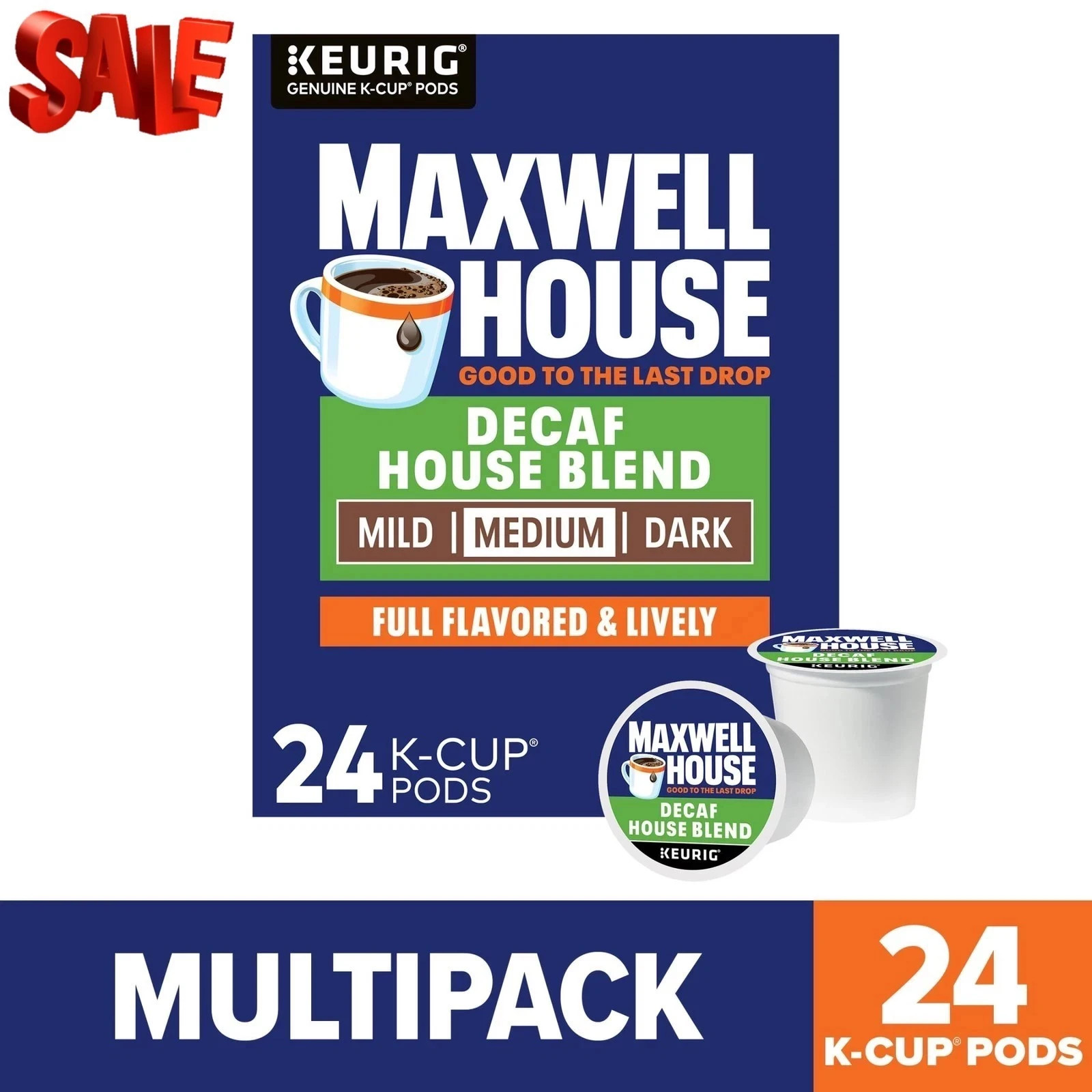 Maxwell House House Blend Decaf Coffee K-Cup Pods, Decaffeinated, 24 ct Box