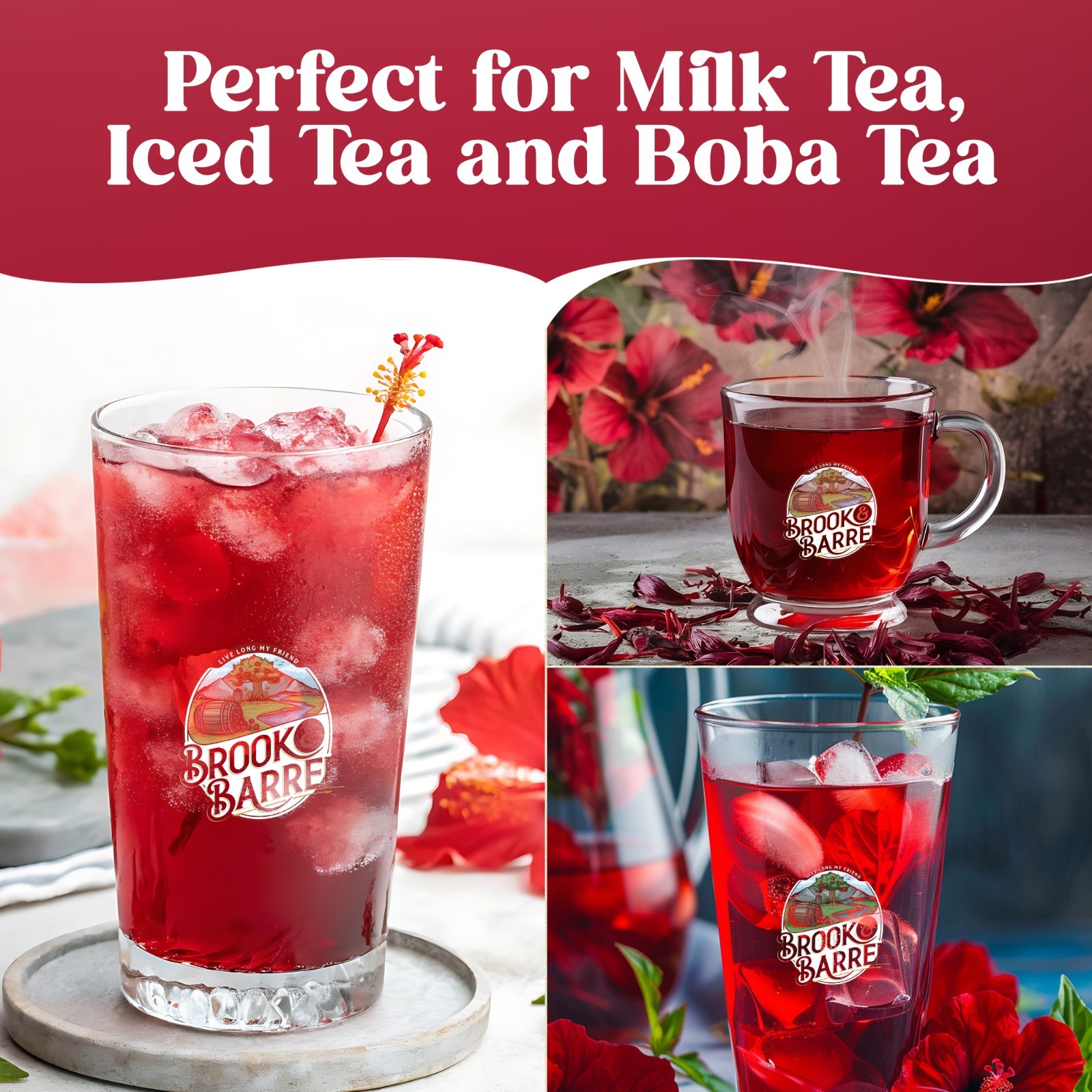 USDA Organic Hibiscus Loose Leaf Tea 1.6lb 25oz Brook & Barrel Glass Jar Herbal