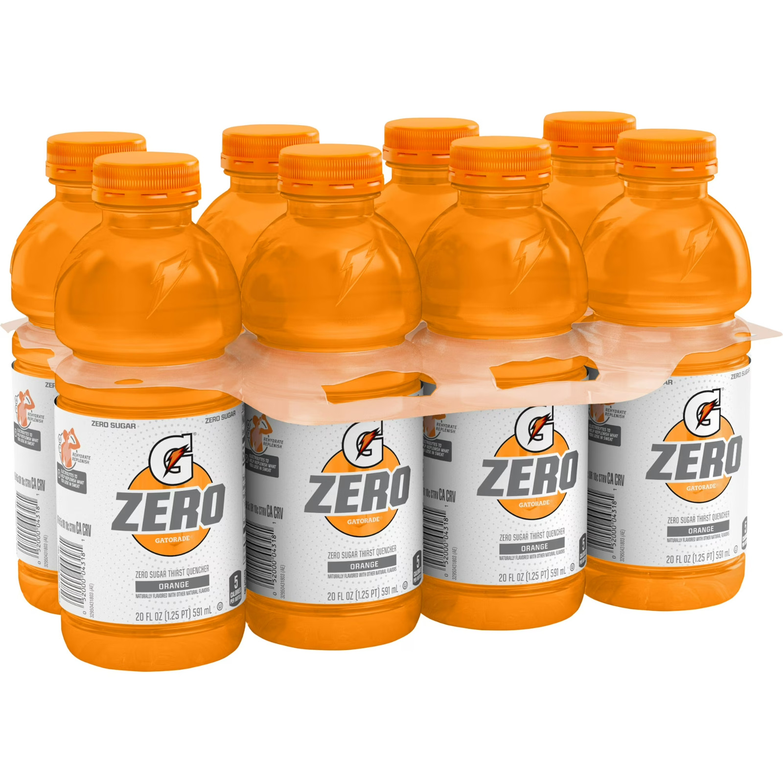 Gatorade Thirst, Quencher Zero, Sugar Sports, Drink Orange 20Oz Bottles – 8 Pack