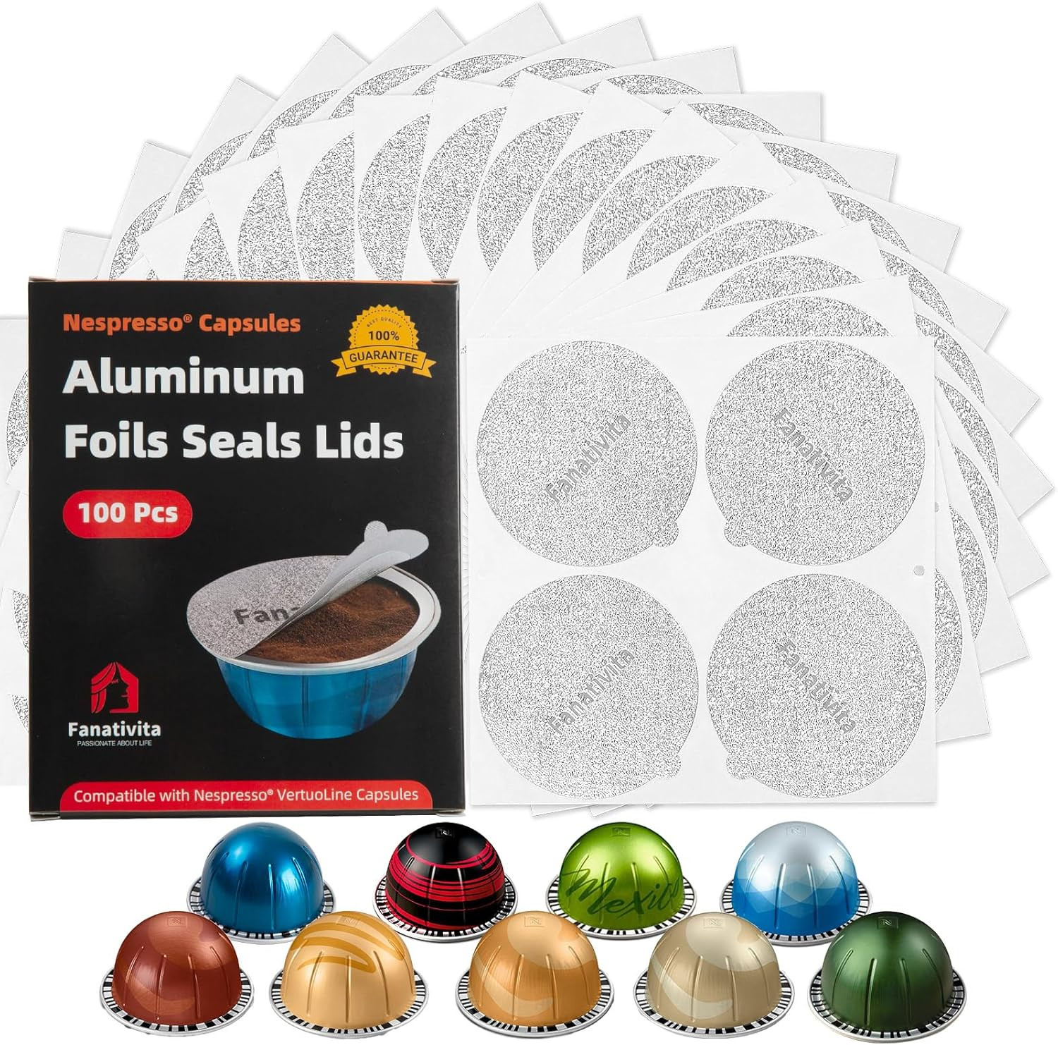 Universal Aluminum Foil Seal Lids for Nespresso Pods Vertuo, Compatible with Nes