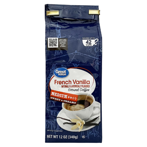 Great Value French Vanilla Medium Roast Ground Coffee, 12 oz Bag….