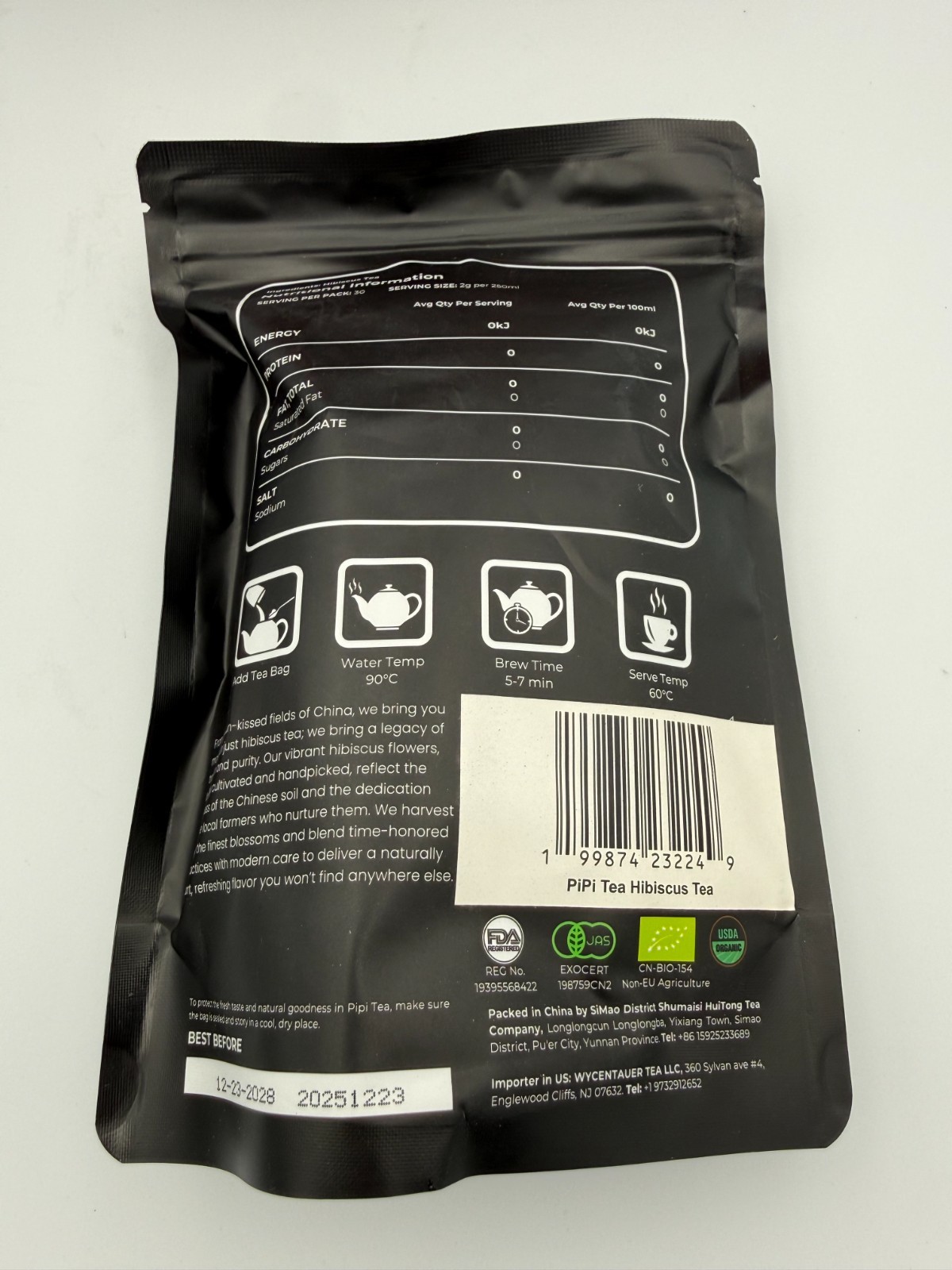 PiPi Tea Hibiscus Tea Bags Caffeine-Free Net 60g Pack of 3
