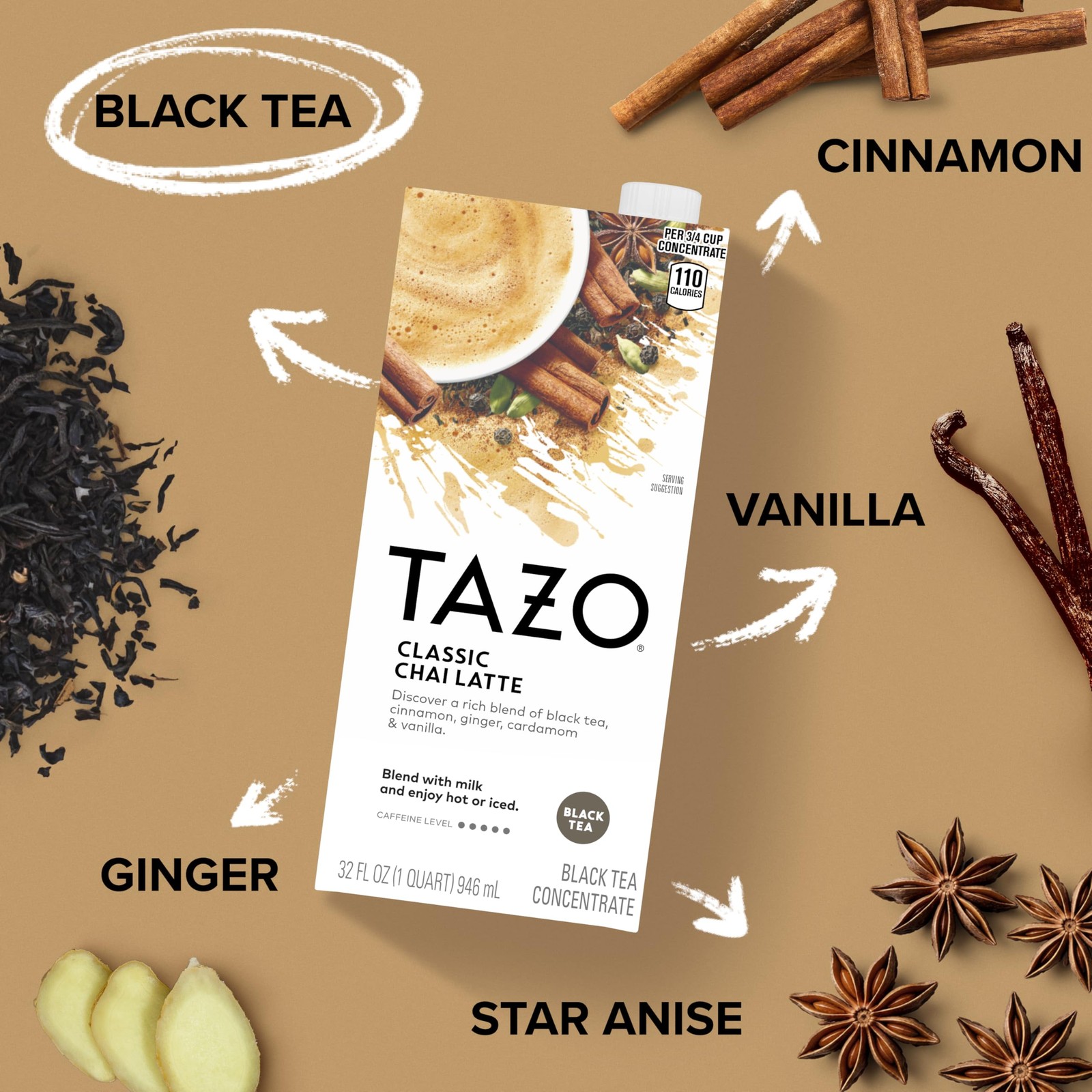 TAZO Classic Chai Latte, Black Tea Concentrate, 32 Fl Oz (Pack of 1)