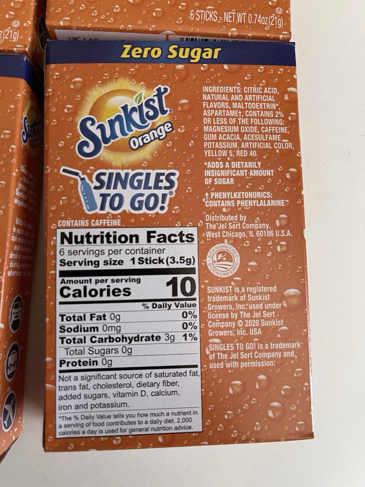 Sunkist Orange Singles To Go Drink Mix Zero Sugar 6 Boxes (36 Packets) NEW
