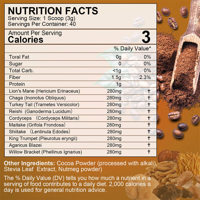 (2 Pack) Mushroom Complex Coffee Powder For Brain,Clarity,Focus,Immune Support
