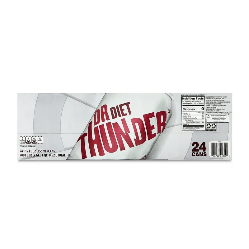 Great Value Dr Thunder Diet Calorie Free Cola Soda Pop, 12 fl oz, 24 Pack Cans
