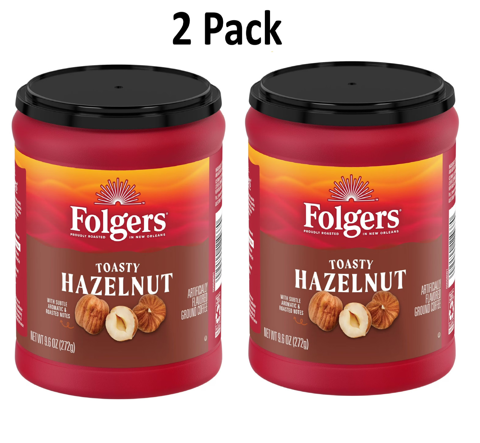 (Pack of 2)Folgers Toasty Hazelnut Artificially Flavored Ground Coffee, 9.6 oz.