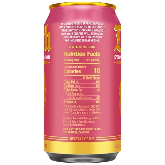 Liquid Death, Strawberry Terror, Soda Flavored Sparkling Water, 6-Pack 12oz Can