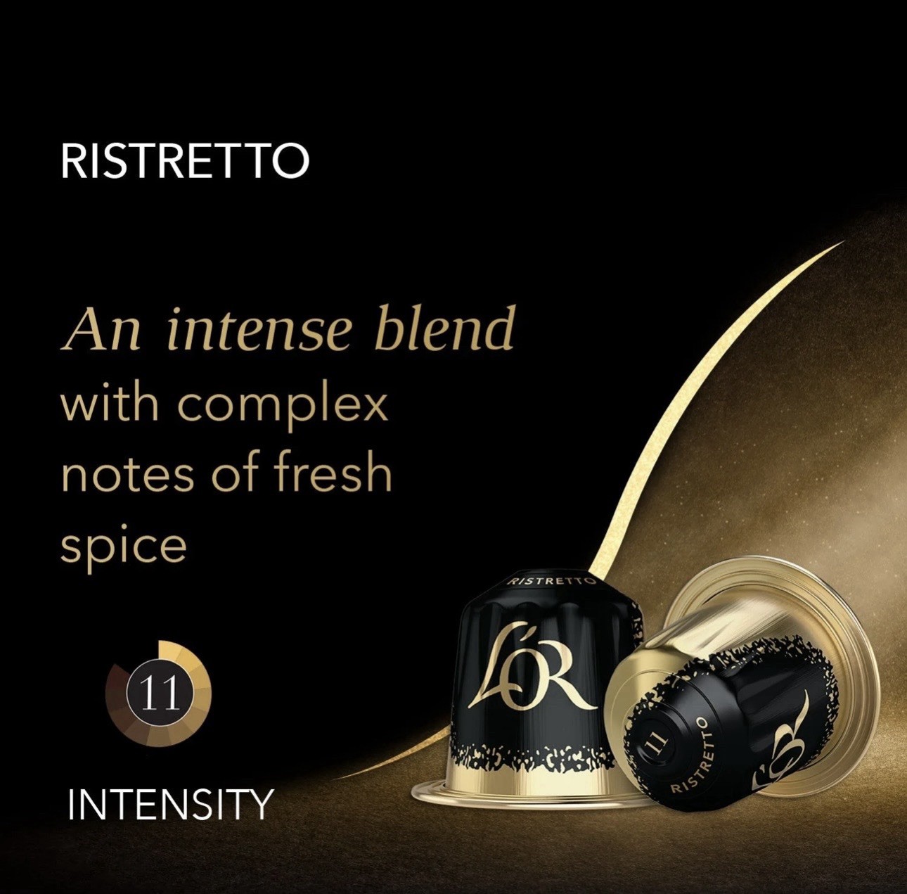 L’OR Espresso RISTRETTO, 50 Aluminum Capsules, Intensity 11, Best By 9/17/2026