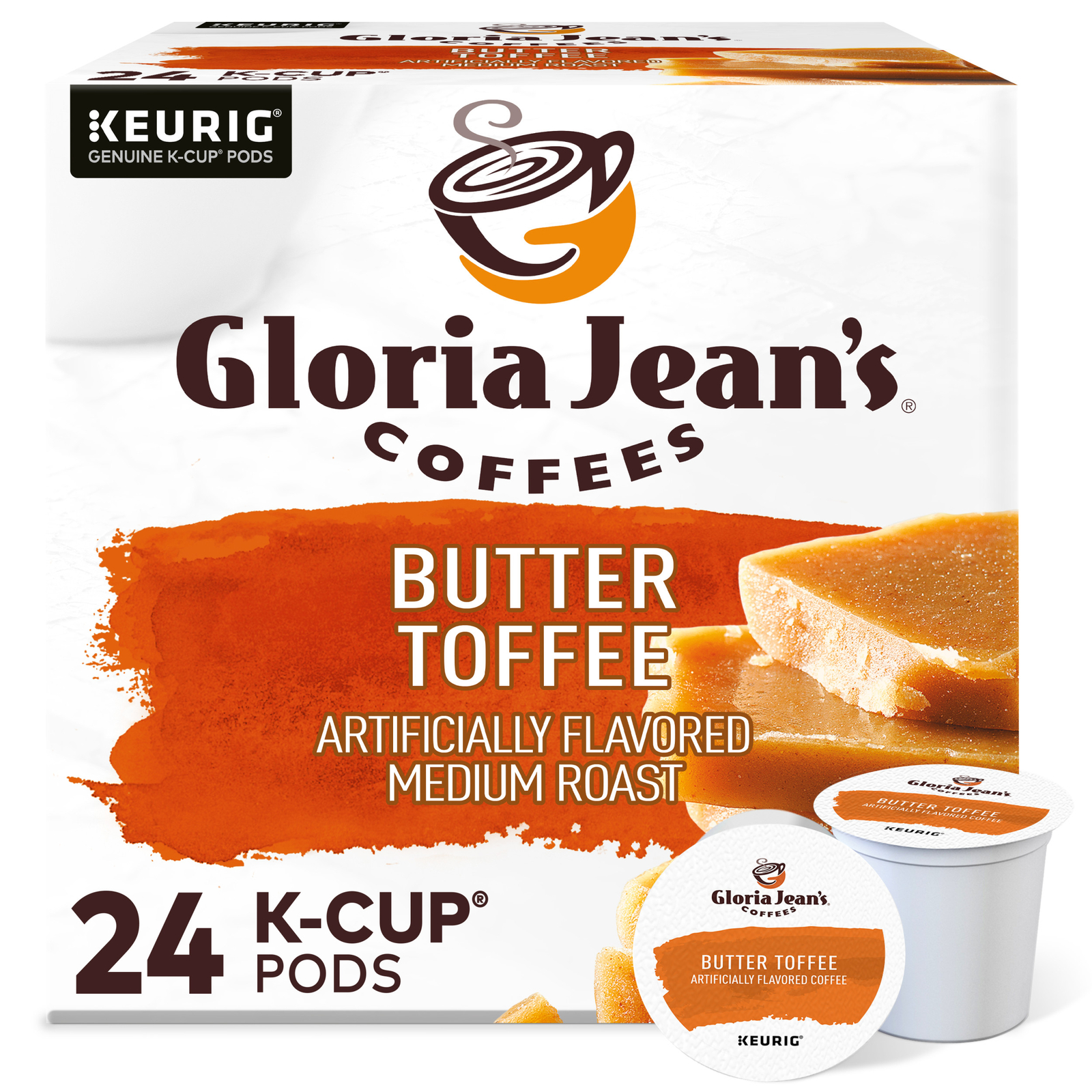 Gloria Jean’s Butter Toffee, Keurig K-Cup Pods, Medium Roast Coffee, 24 Count