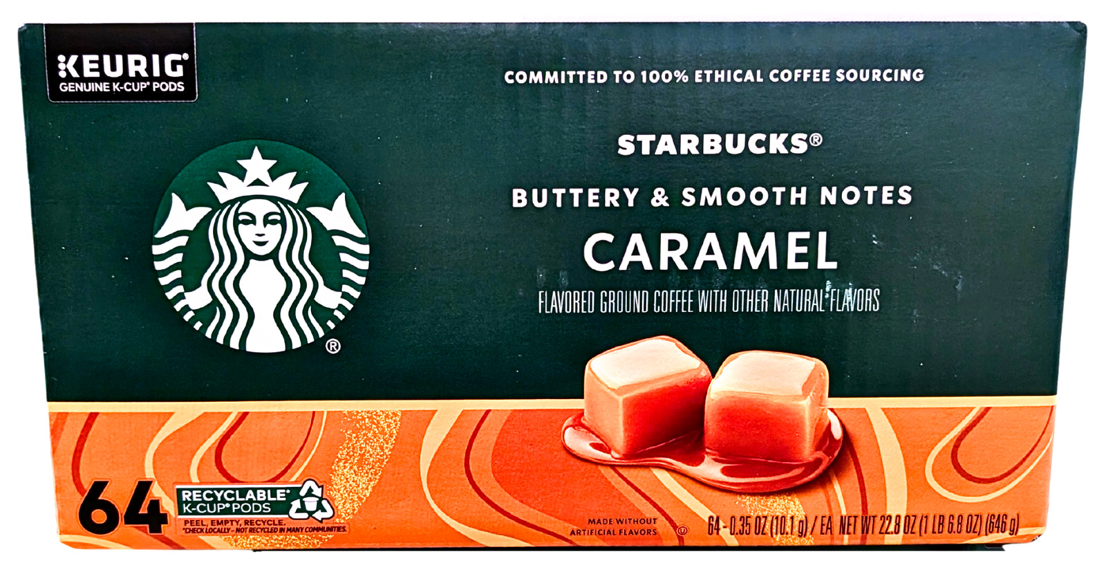 Starbucks Caramel Flavored Ground Coffee K-cup Pods 64 Counts EXP 11/2026