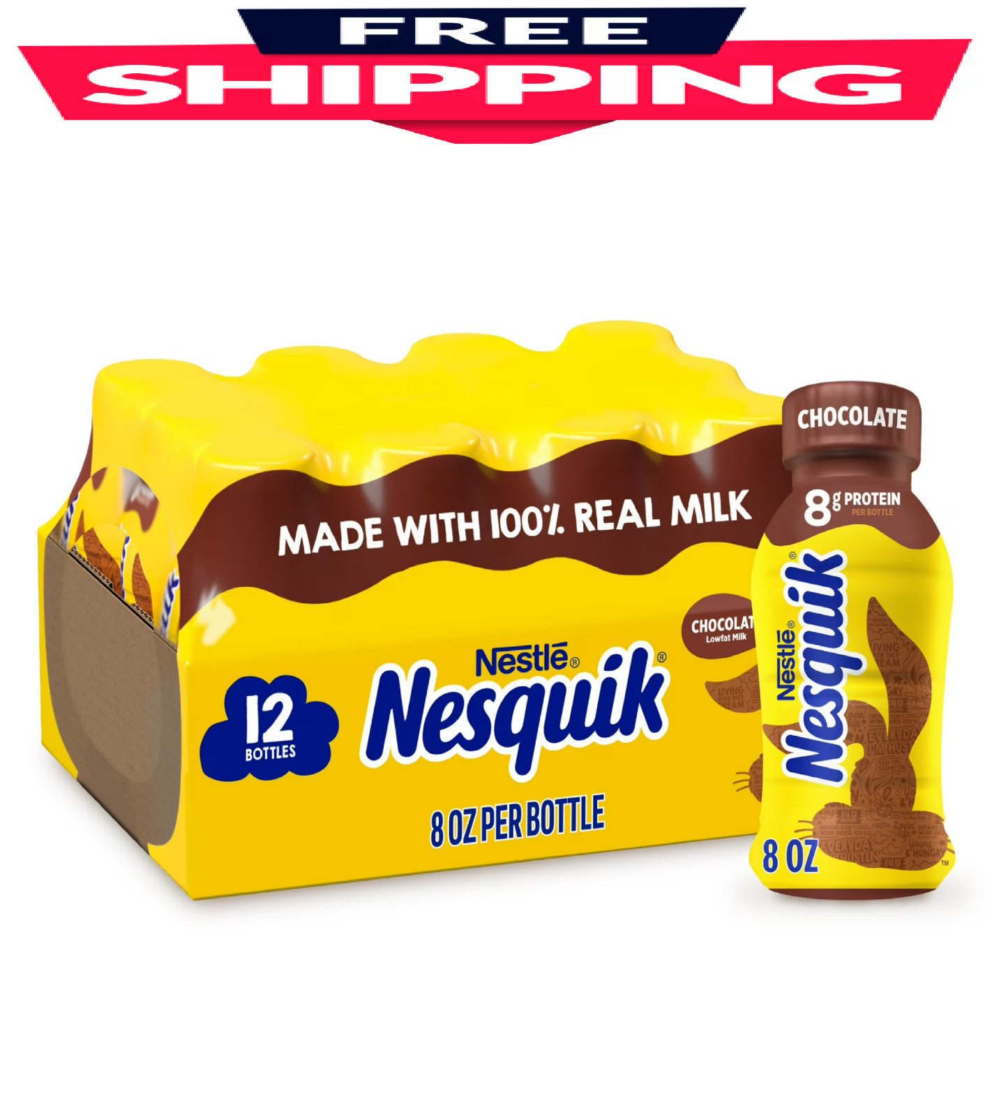 Nesquik Chocolate Milk, Ready to Drink, Low-fat Milk, 12 Bulk Pack, 8 fl oz Bott