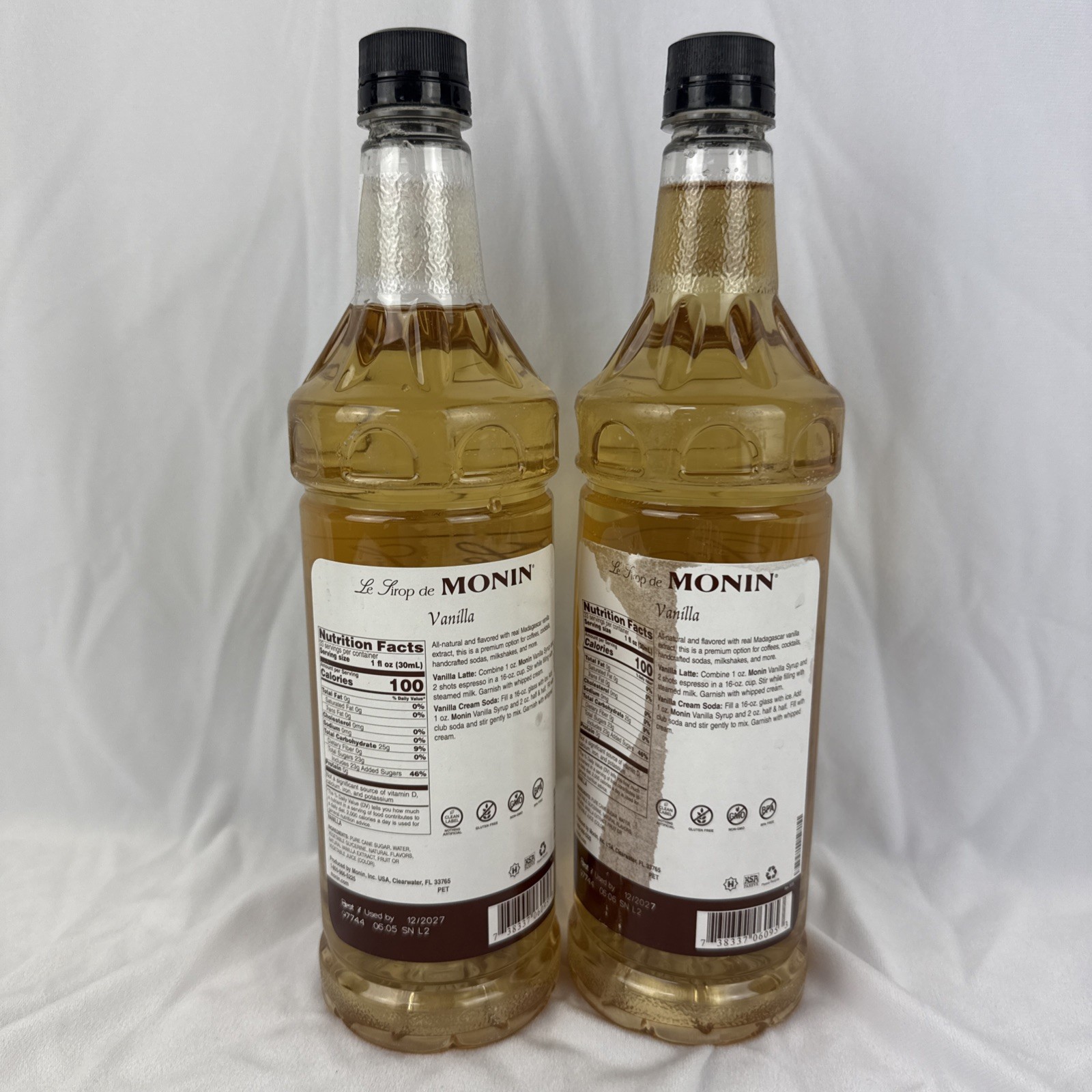 Lot Of 2 Monin Vanilla Syrup – Bottle (1L) 1.0L Each