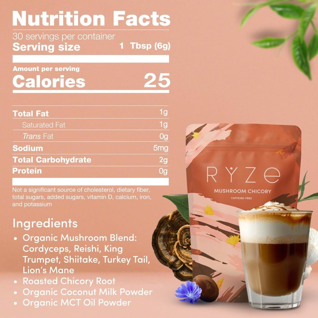 Organic Mushroom Chicory Coffee Alternative – Decaf, 30 Servings, Healthy Drink