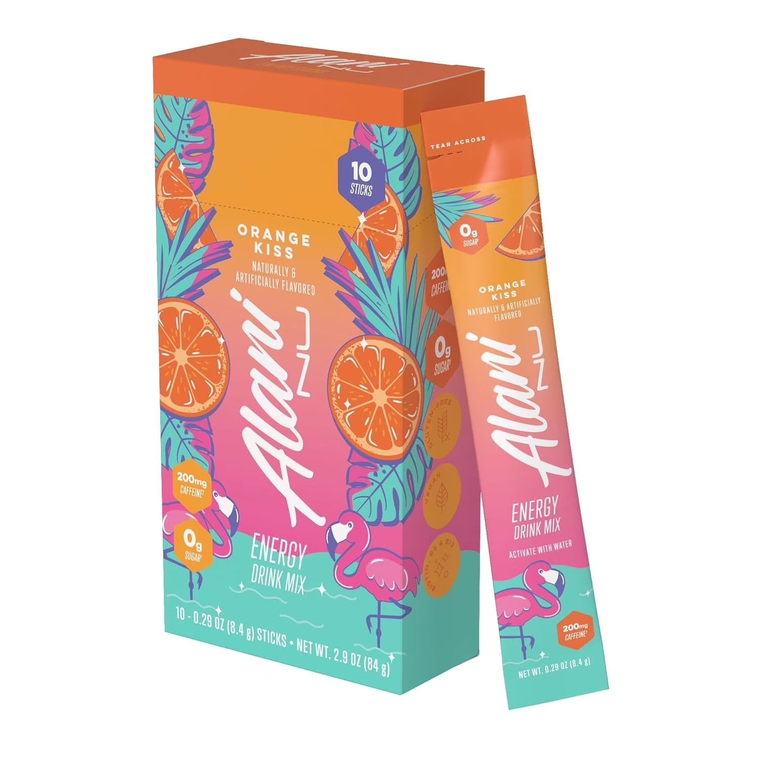 Alani Nu Energy Sticks, Orange Kiss, 10 Count, 200mg Caffeine, Zero Sugar.