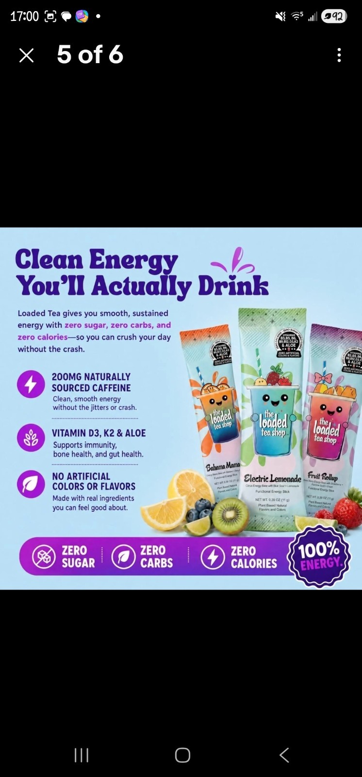The Loaded Tea Shop Energy Drinks, 5 Pack, Rocket pop & Watermelon rock candy