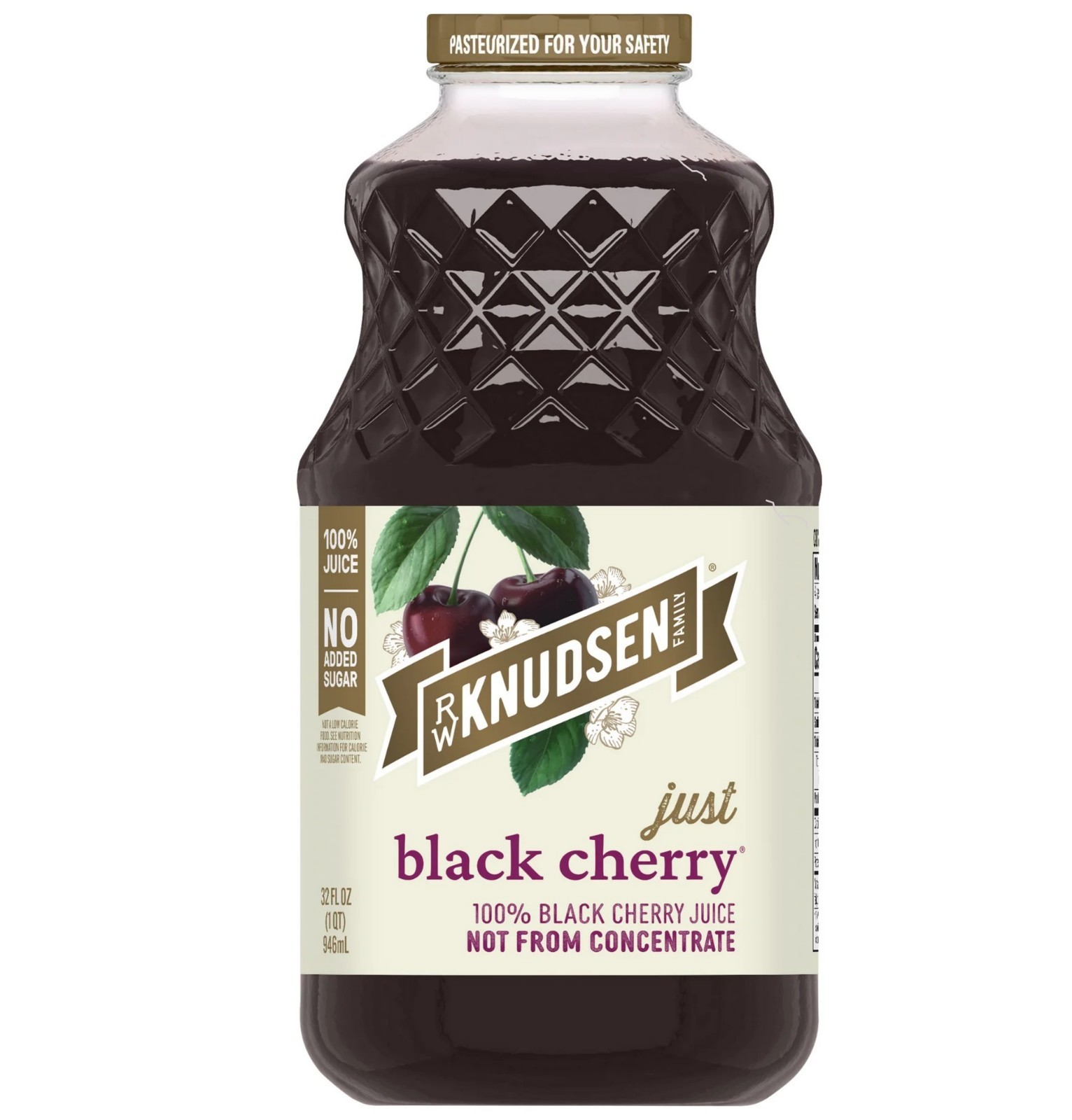RW Knudsen Family 100% Black Cherry Juice, 32 oz Glass Bottle