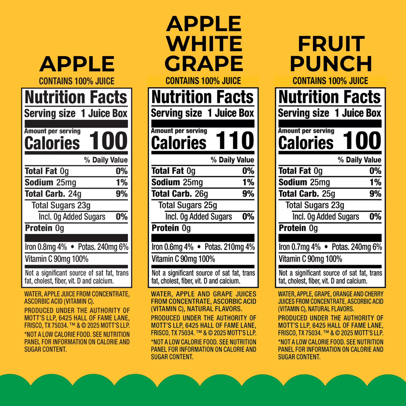 Mott’s 100% Apple Juice Variety Pack, 6.75 fl oz, 32 Count Boxes….