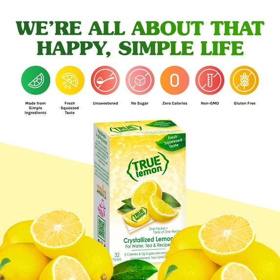True Lemon Crystallized Water Enhancer Powder, 0 Calorie Lemon Flavor, 1.41 oz