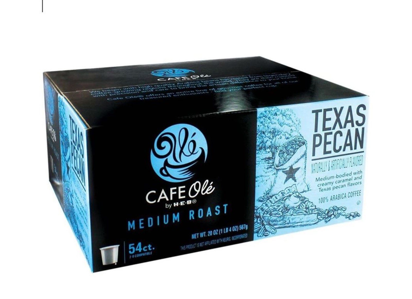 HEB 5 oz K-Cup 54 Pods Cups Box Texas Pecan CAFE Ole’ by H E B Medium Roast