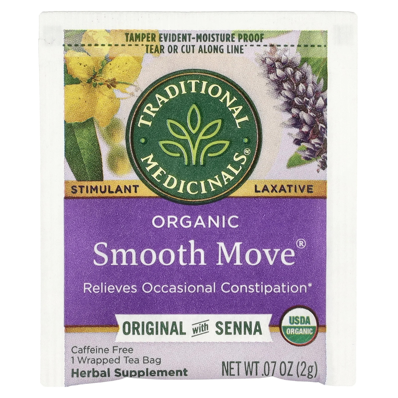Organic Smooth Move, Caffeine Free, 48 Wrapped Tea Bags, 3.38 oz (96 g)