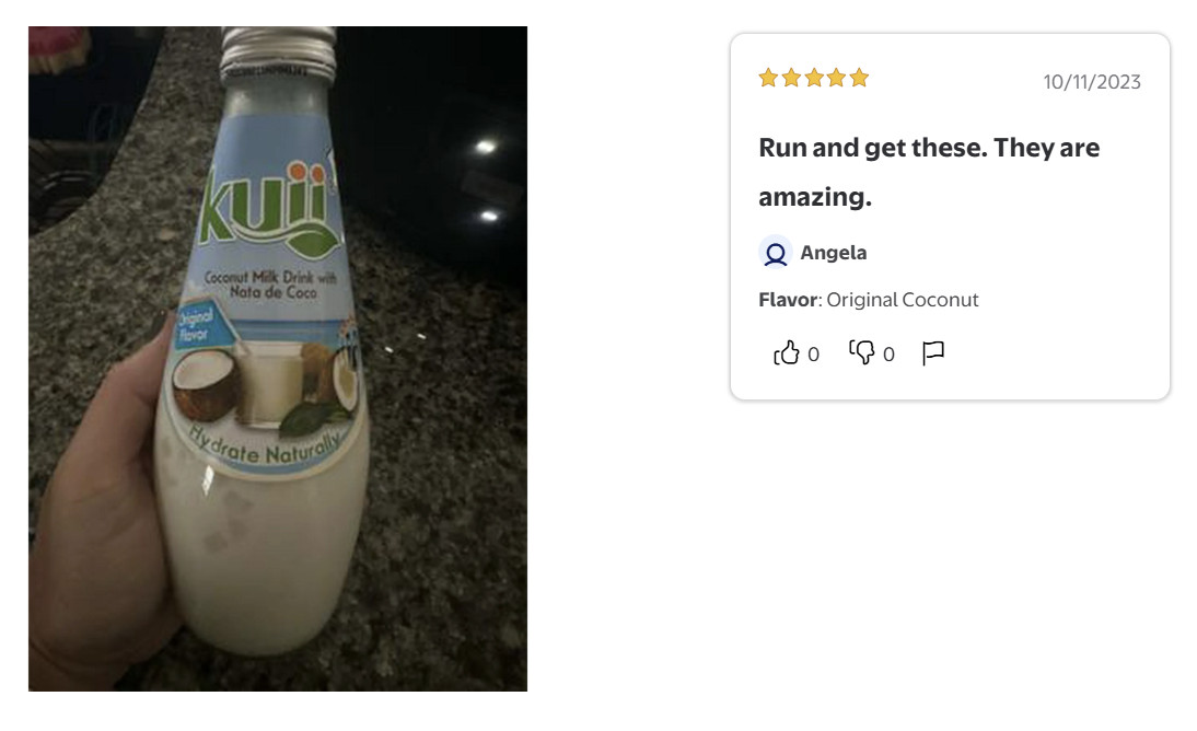 (12 pack) Kuii Drinks Coconut Milk with Nata de Coco, 290 mL Single Glass Bottle