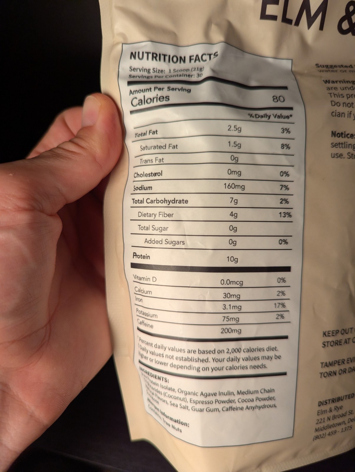 Elm And Rye French Vanilla Protein Coffee Blend 200MG Caffeine 1.37 LB Expo 9/25