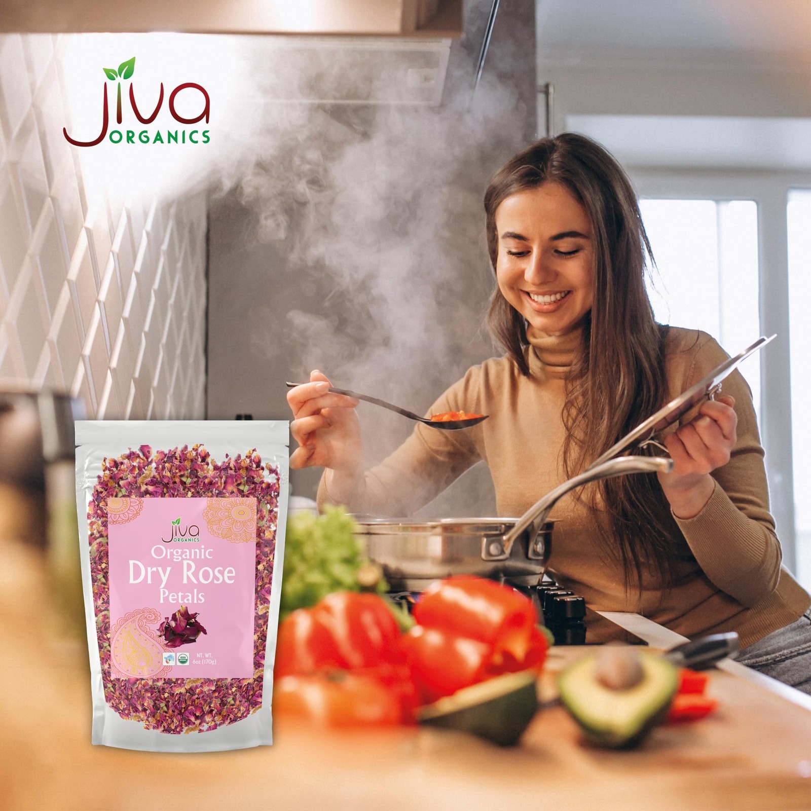 Jiva USDA Organic Dried Red Rose Petals 6 Oz (170g) Large Bag – Food Grade