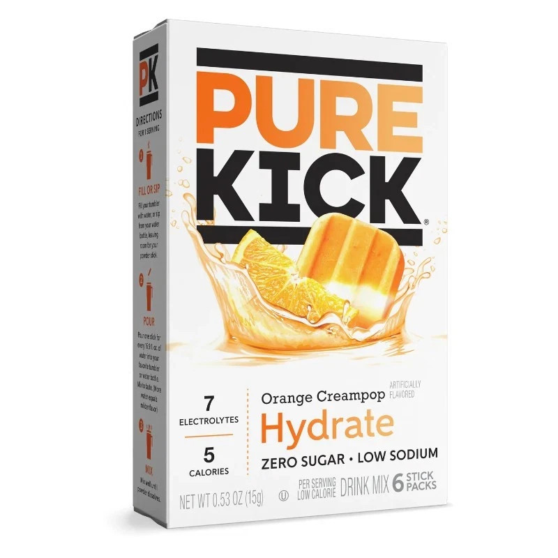 12x Pure Kick Hydrate Orange Creampop Drink Mix Enhancer Beverage