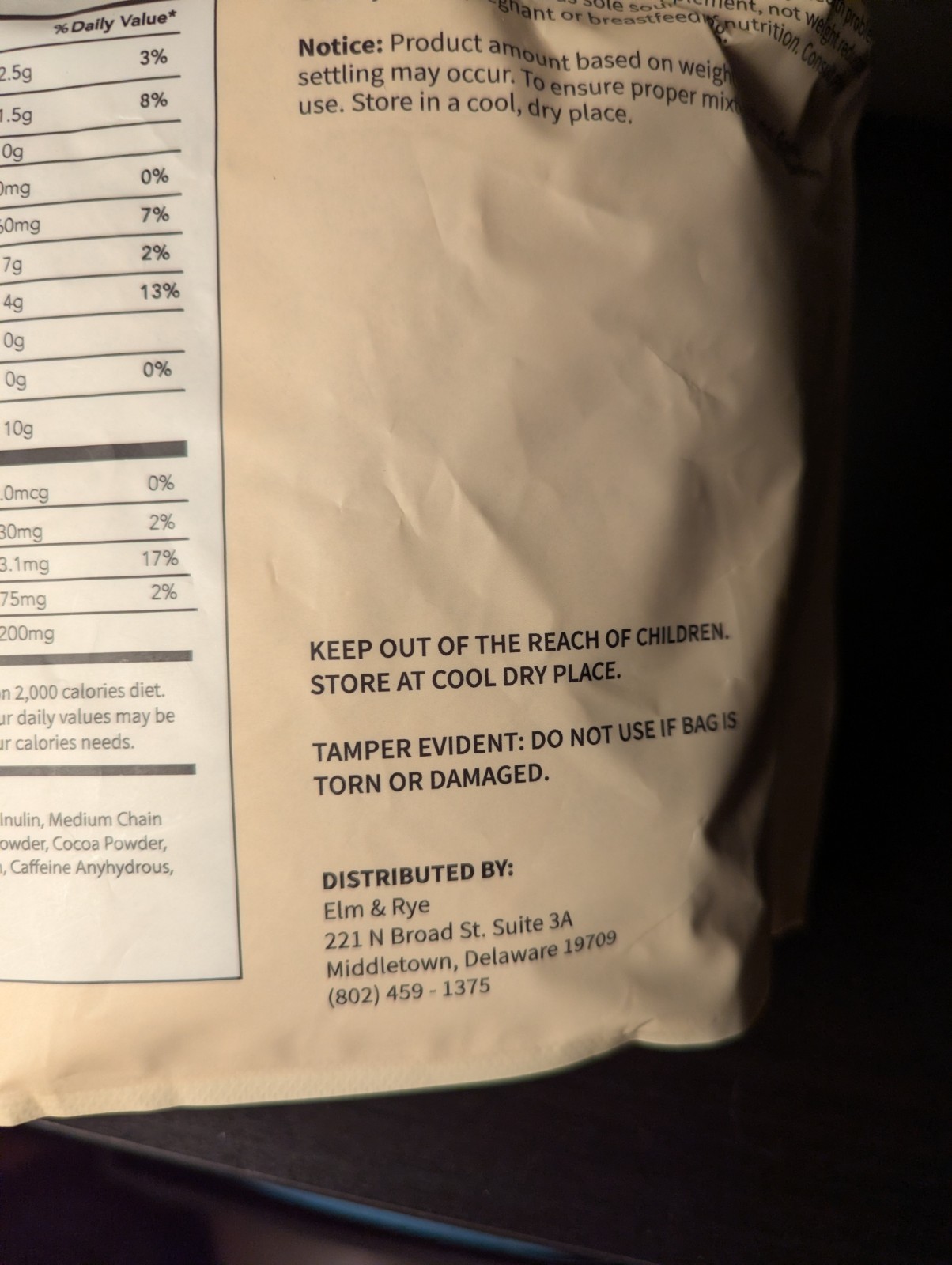 Elm And Rye French Vanilla Protein Coffee Blend 200MG Caffeine 1.37 LB Expo 9/25