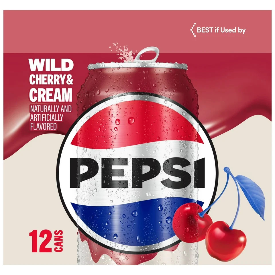 Pepsi Cola Wild Cherry & Cream Soda, 12 Pack of 12 fl oz Cans