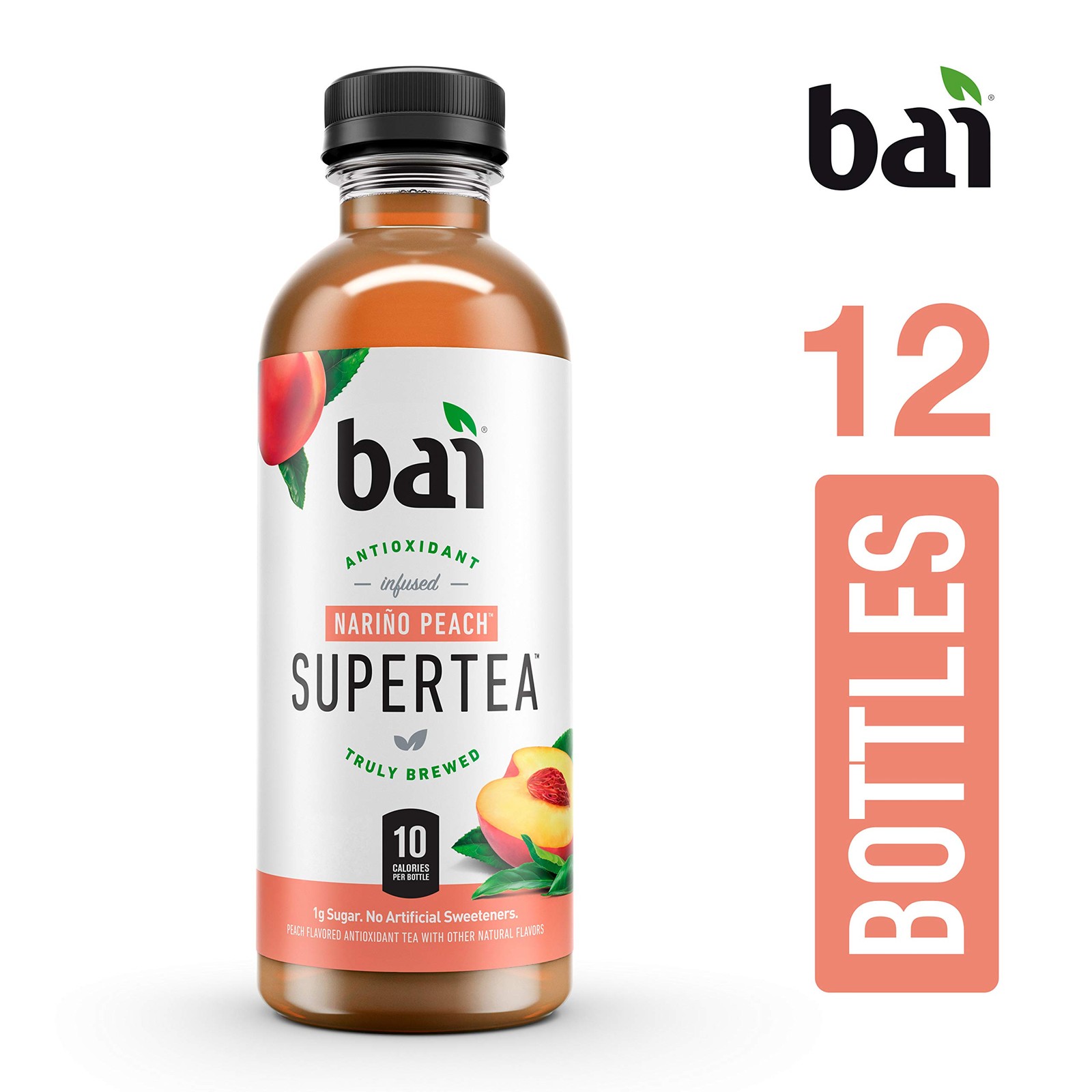 Peach Iced Tea 12Pack, Antioxidant Supertea with Real Black & White Tea