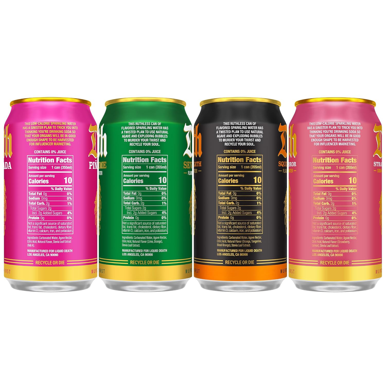 Liquid Death Soda-Flavored Sparkling Water – Modern Variety, Less Sugar*, Huge F
