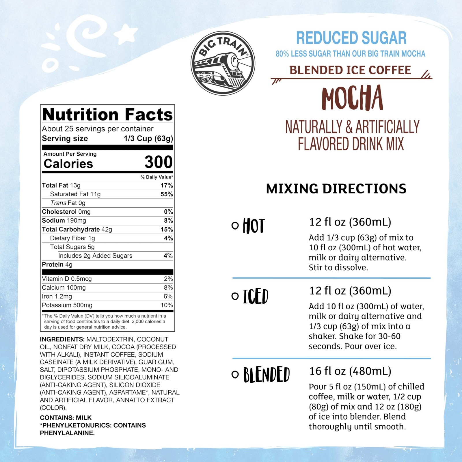 Reduced Sugar Mocha Blended Ice Coffee Beverage Mix, 3.5 Pound Pack of 1