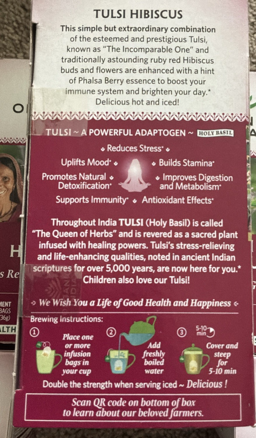 5 Tulsi Hibiscus Tea Organic India 18 Bags 90 Holy Basil Herbal Tea Stress Relax